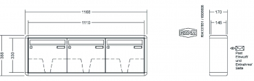 RENZ Briefkastenanlage Aufputz RS2000 Kastenformat 370x330x145mm, 3-teilig, Renz Nummer 10-0-35920